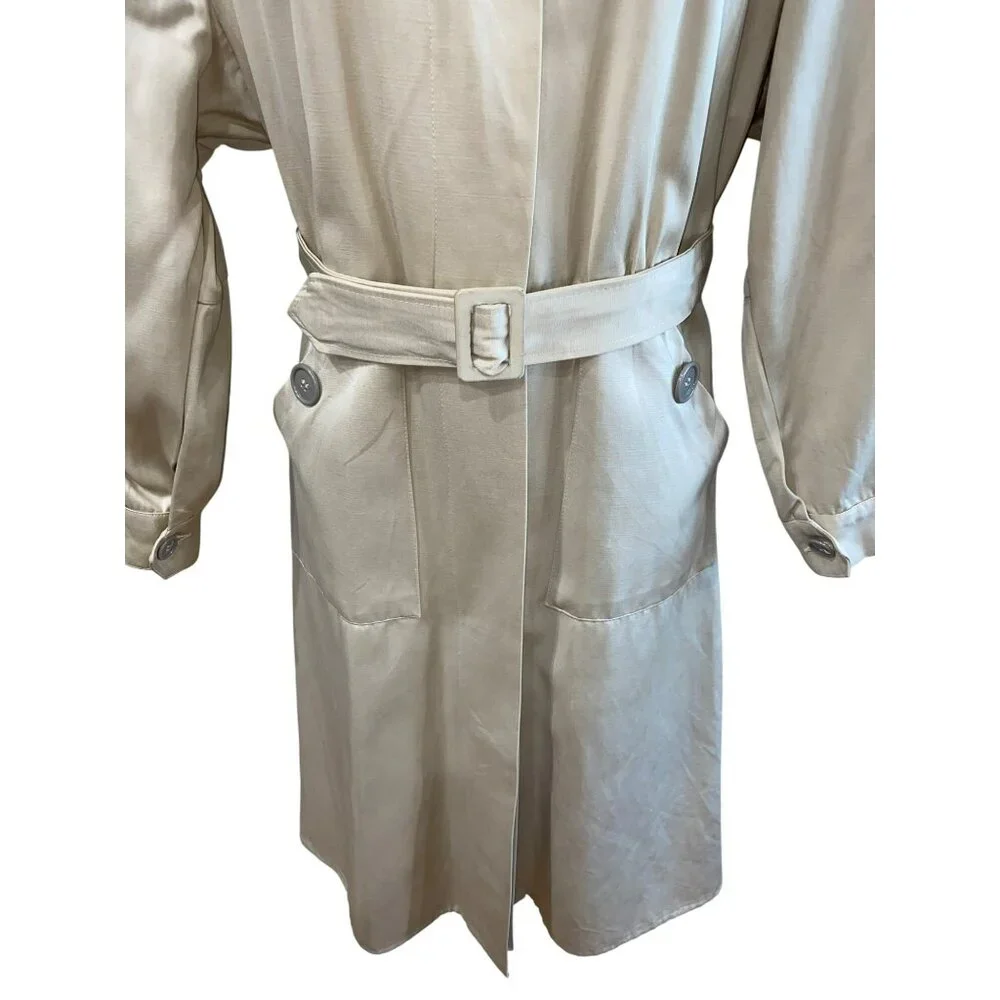 Vintage 70’s Beige Button-Up Trench Dress Coat With Belt & Pockets For Women Siz